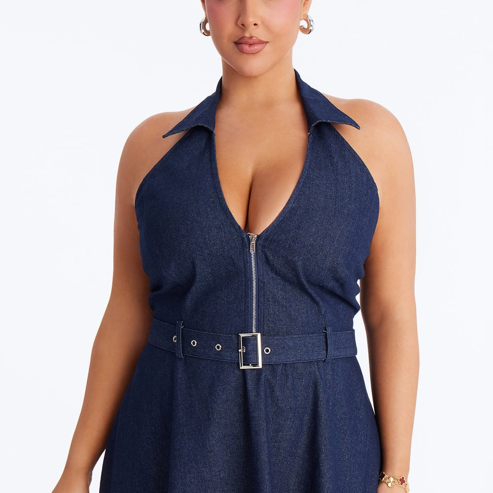 Alana Belted Denim Midi Dress