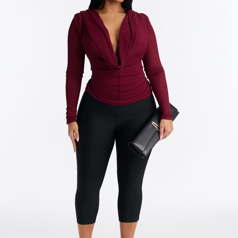 Aisha Cowl Neck Hooded Long Sleeve Top