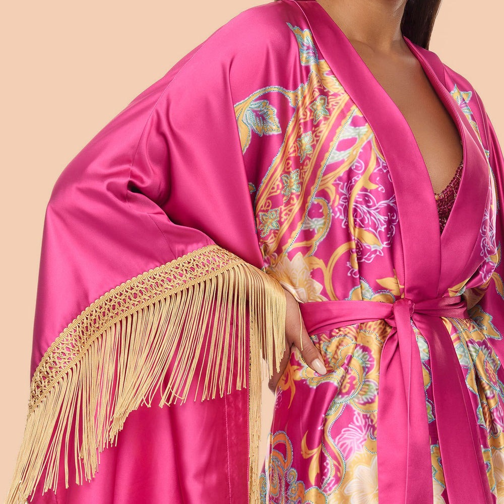 Addison Fringe Satin Kimono