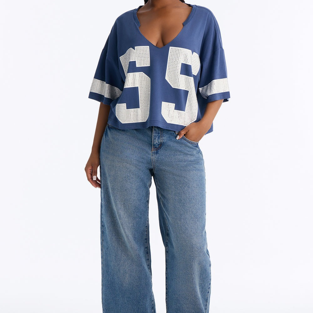 55 All Star Rhinestone Trim Jersey Tee