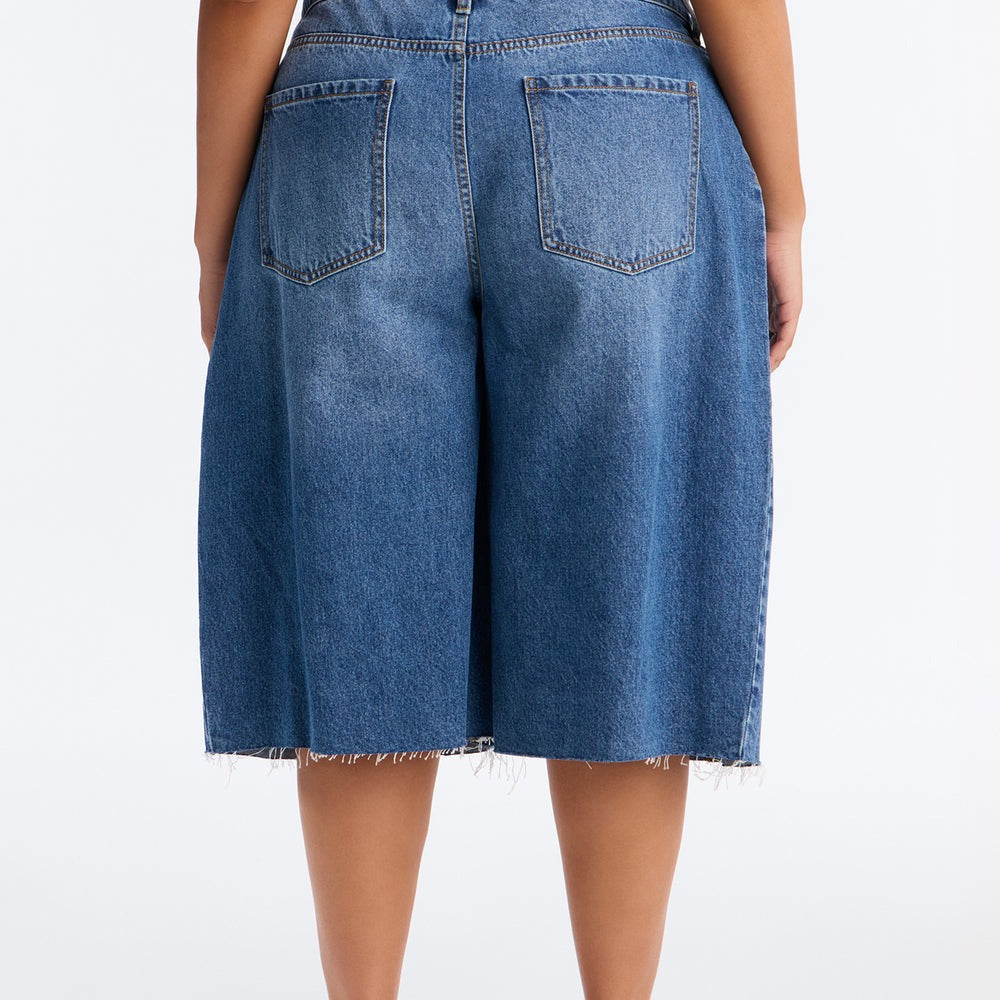 Aleksa Pleated Non Stretch Denim Jorts