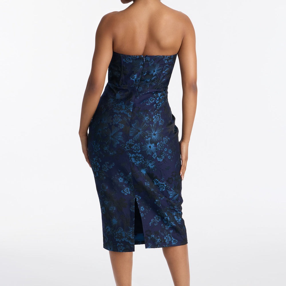 Adeline Corset Waist Jacquard Midi Dress