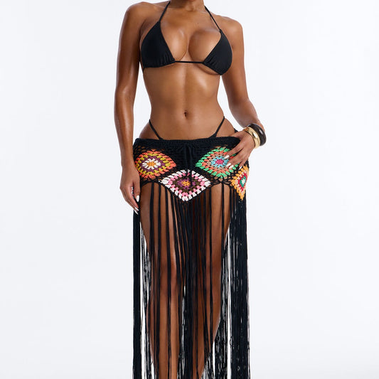 Aliana Crochet Fringe Cover Up Skirt