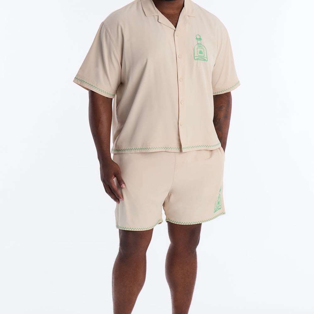 Agave Palm Embroidered Cuban Collar Button Up Shirt