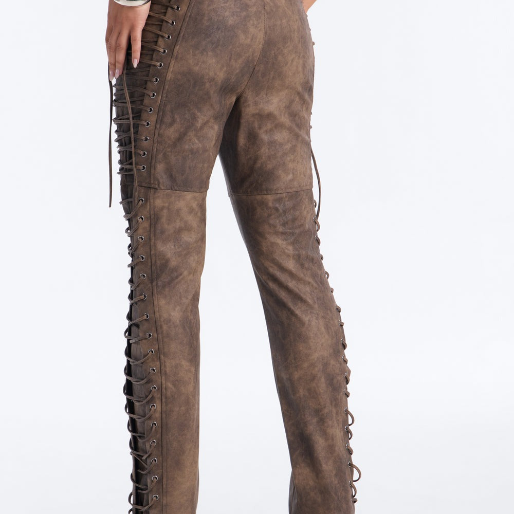 After Hours Faux Leather Lace Up Flare Pant 33â3