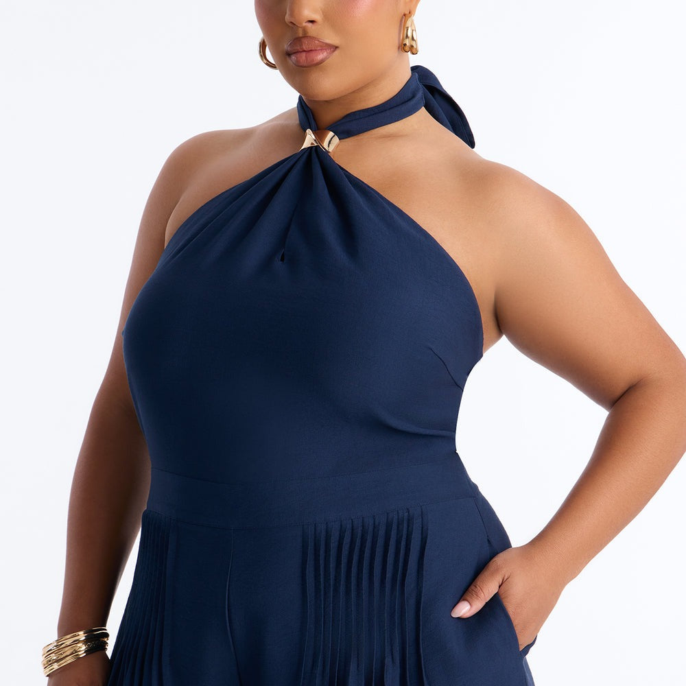 Alana Halter Pleated Wide Leg Jumpsuit