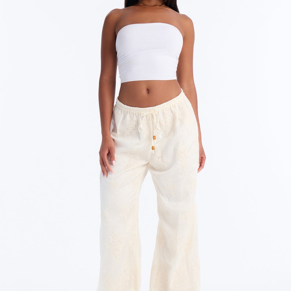 Adriane Embroidered Drawstring Wide Leg Pant