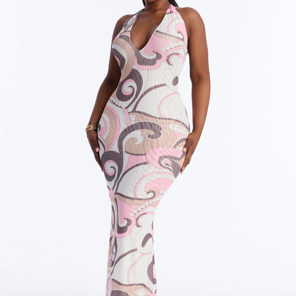 After Sunset Halter Mesh Maxi Dress