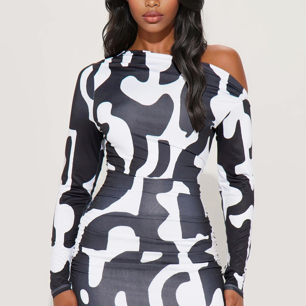 Abstract Allure Off Shoulder Maxi Dress