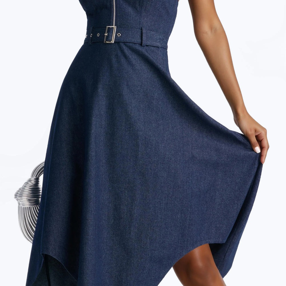 Alana Belted Denim Midi Dress
