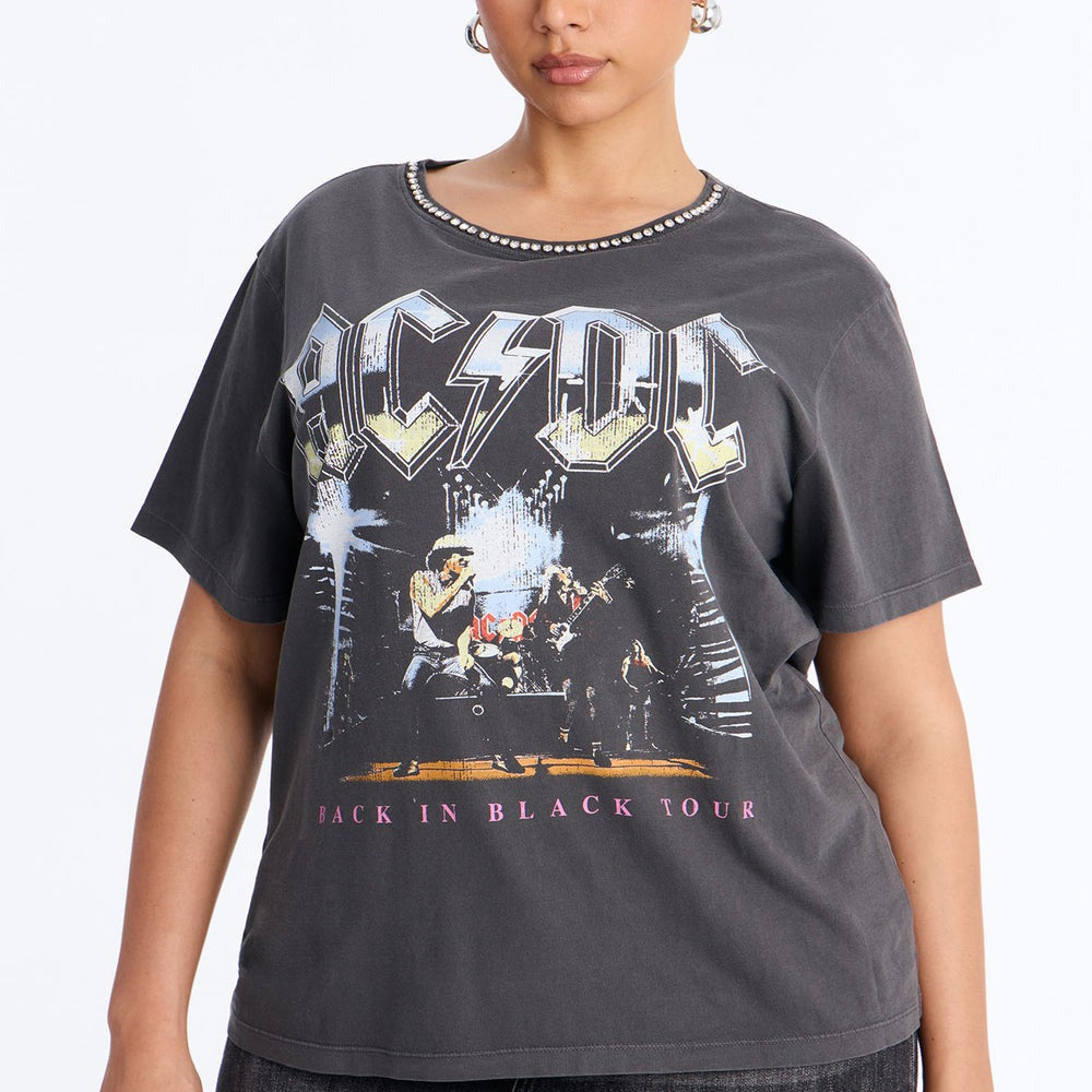 ACDC Jeweled Neck Washed Tee