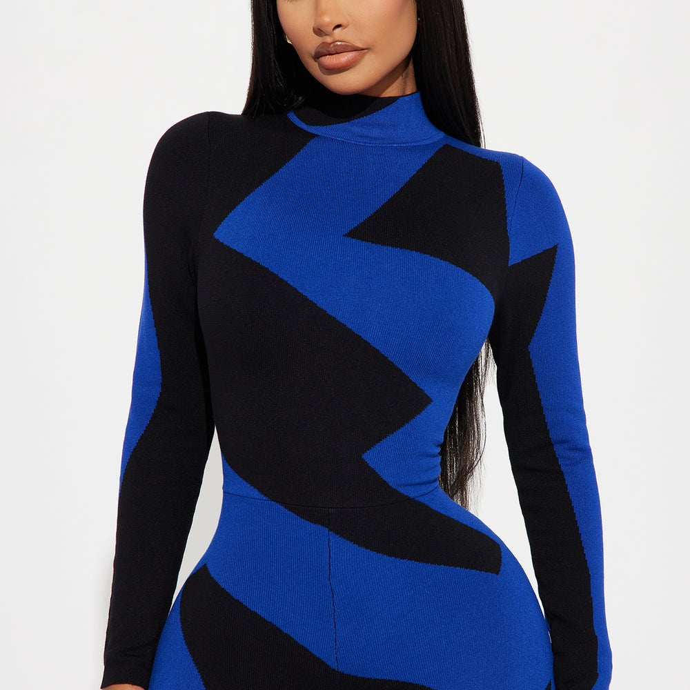 Abstract Long Sleeve Sweater Jumpsuit