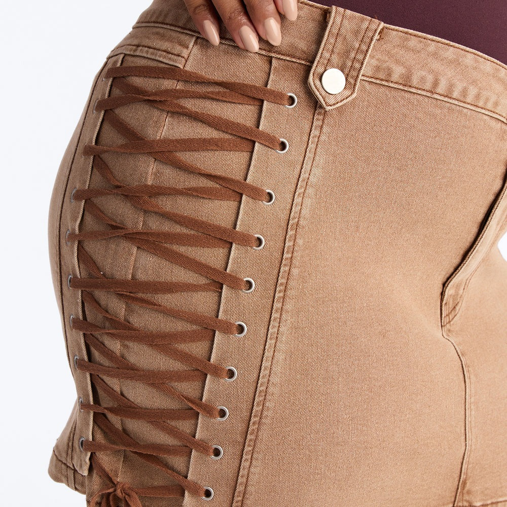 After Hours Lace Up Mini Skirt