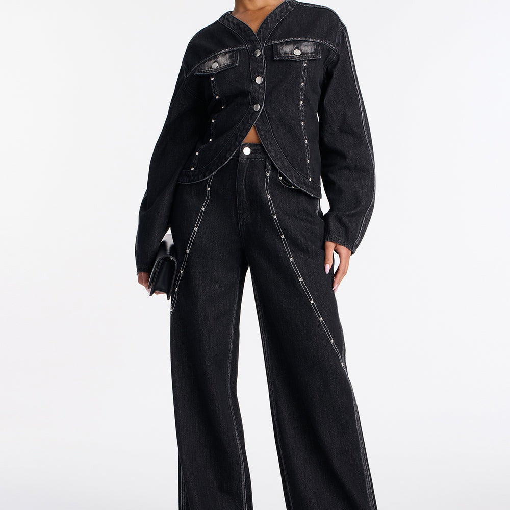 Alana Washed Studded Denim Pant Set