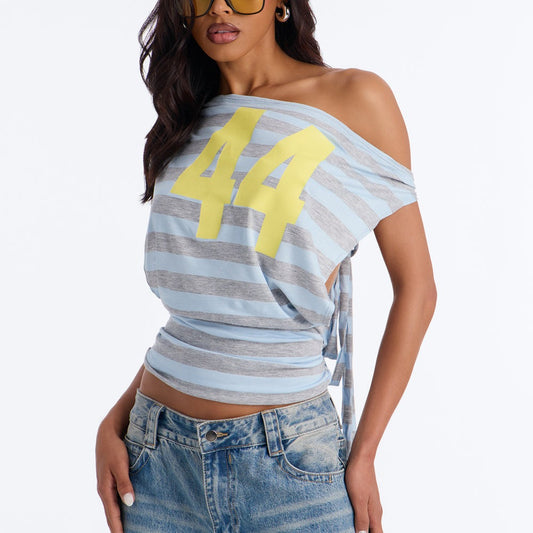 44 Stripe Off Shoulder Top