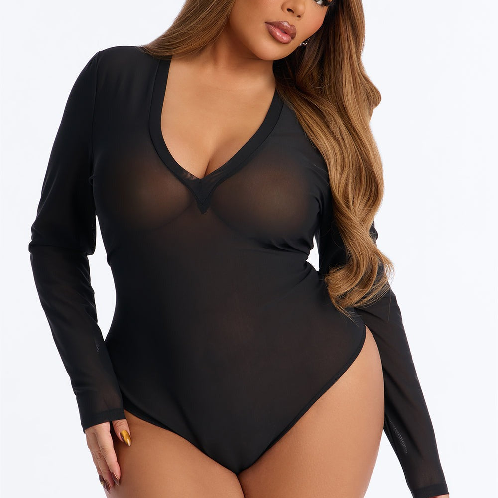 After Dark Mesh V-Neck Long Sleeve Bodysuit