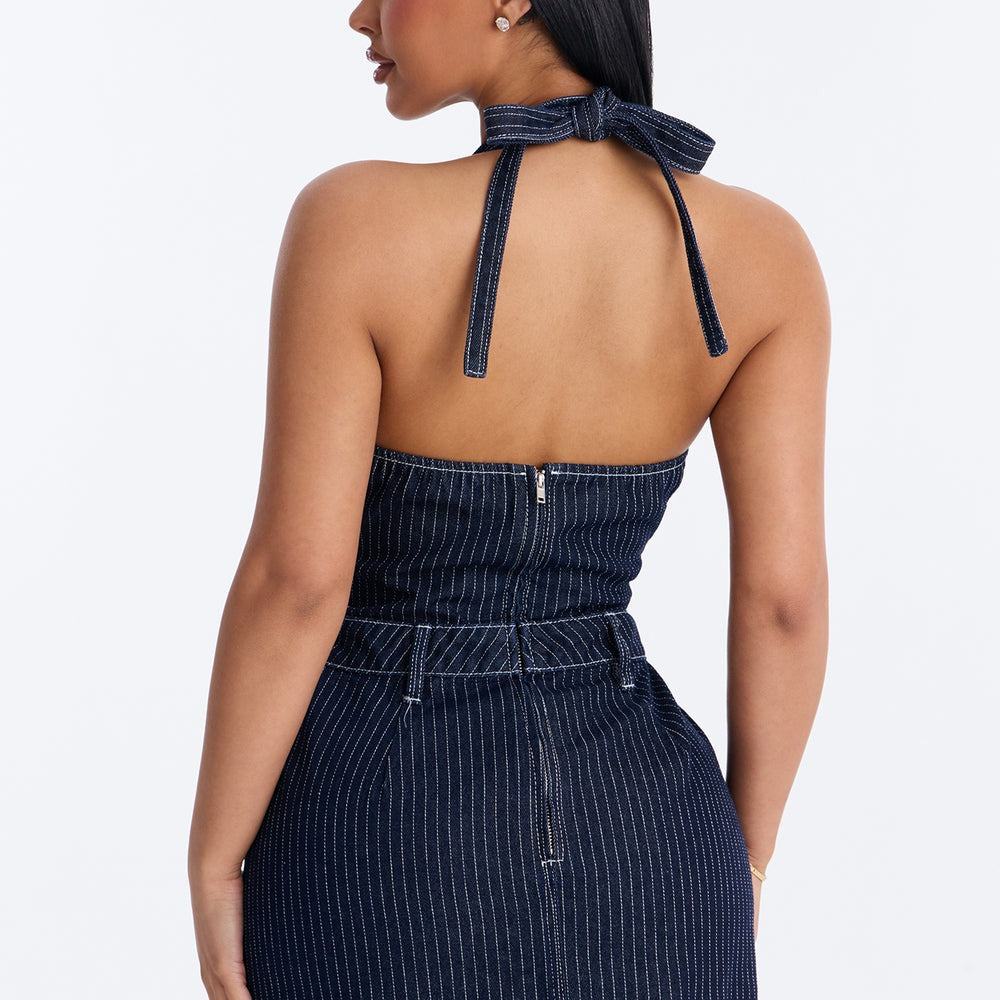 Alexa Halter Denim Mini Dress