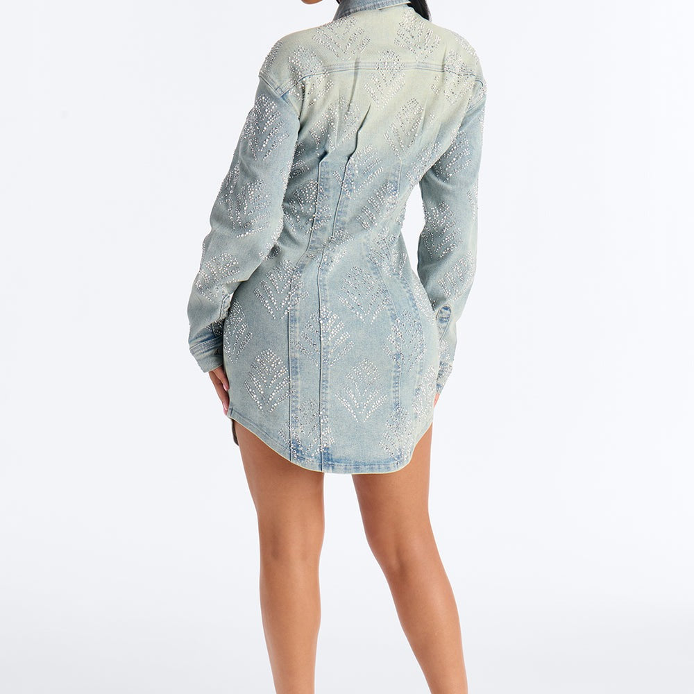 Alessandra Denim Embellished Mini Dress