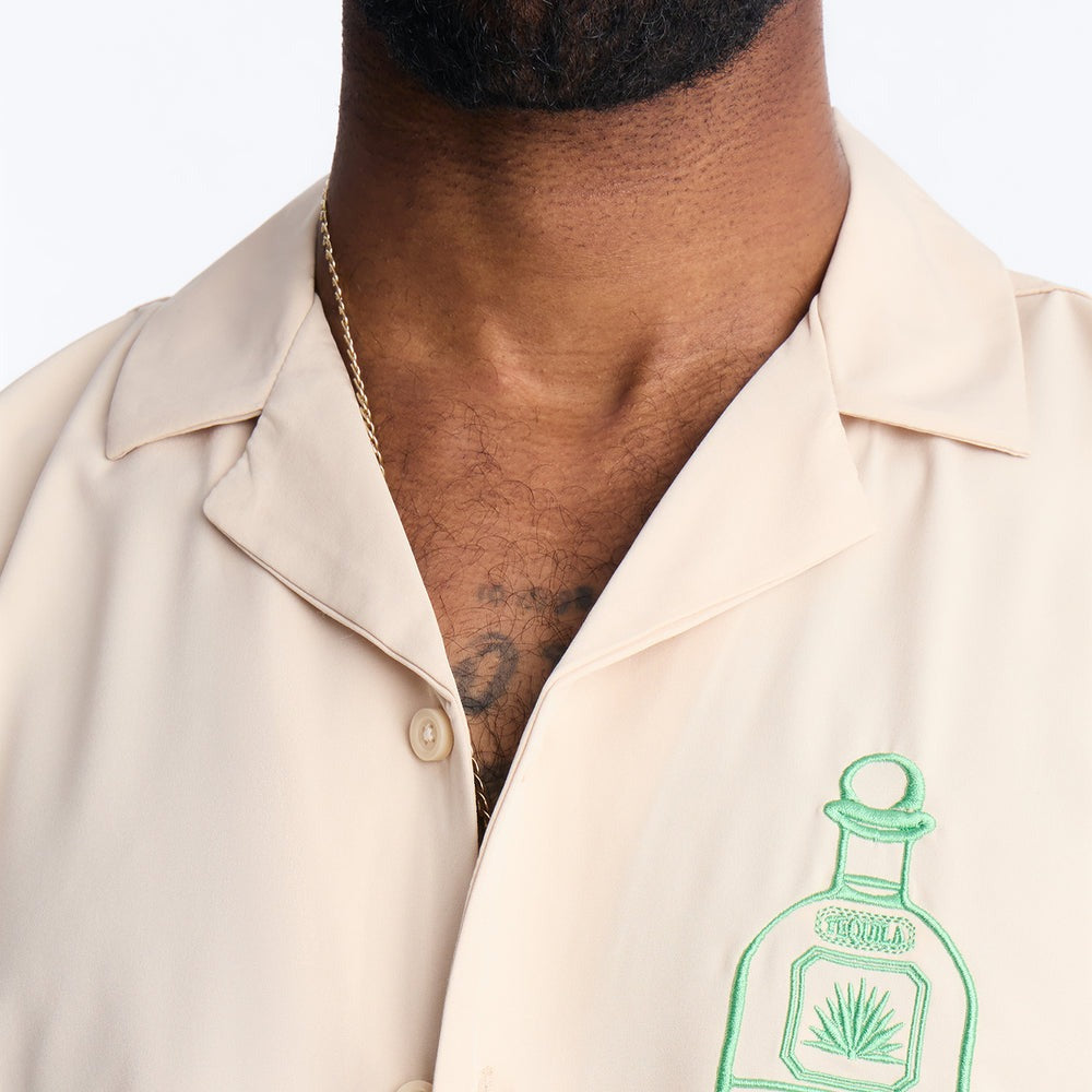 Agave Palm Embroidered Cuban Collar Button Up Shirt