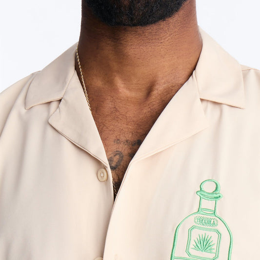 Agave Palm Embroidered Cuban Collar Button Up Shirt