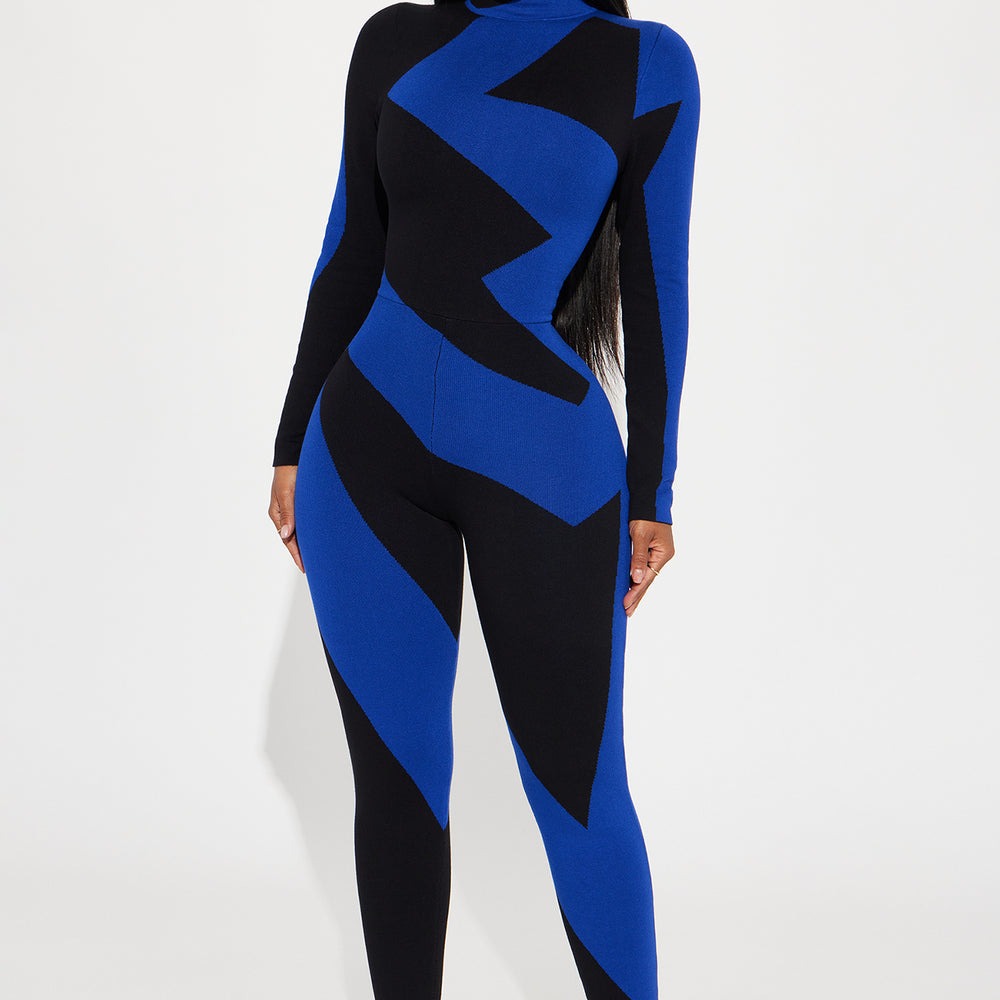Abstract Long Sleeve Sweater Jumpsuit