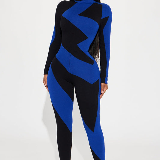Abstract Long Sleeve Sweater Jumpsuit