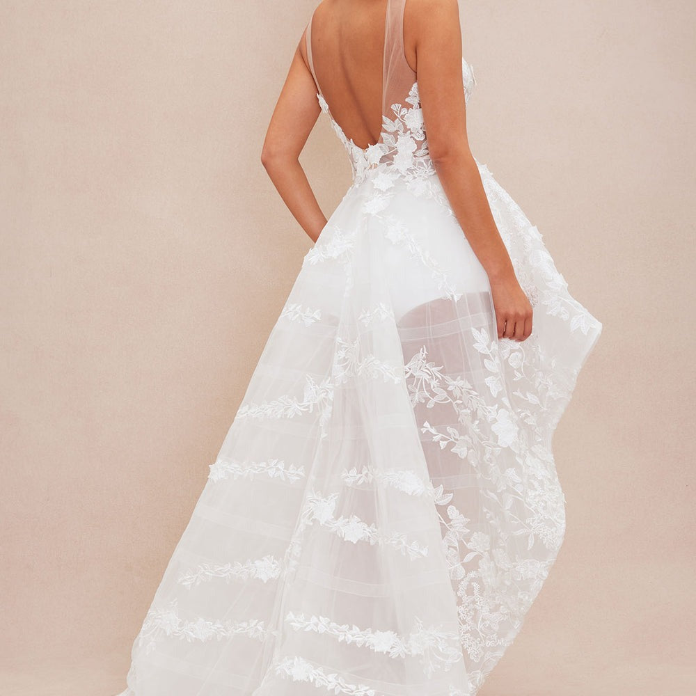 Alicia Embroidered High Low Gown
