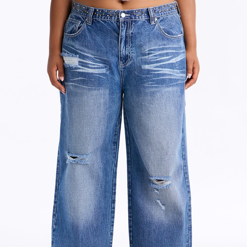 Ainât No Saint Studded Embroidered Baggy Jeans