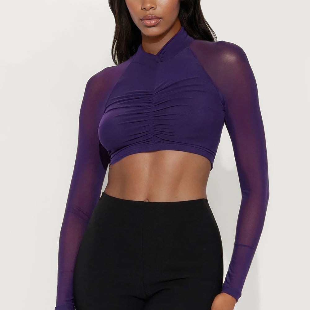 Aitana Mesh Turtle Neck Long Sleeve Top