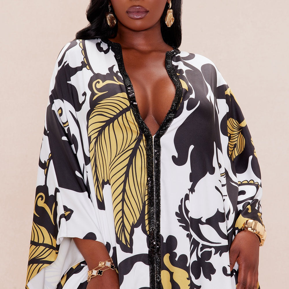 Adima Embellished Satin Kaftan