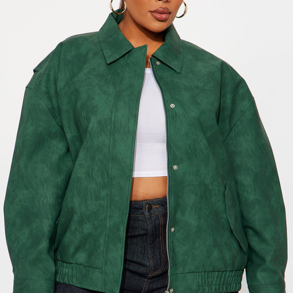 Alexis Washed Faux Leather Bomber Jacket