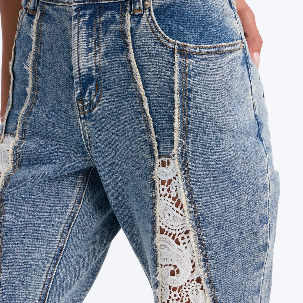 A Wild One Crochet Inset Stretch Flare Leg Jeans