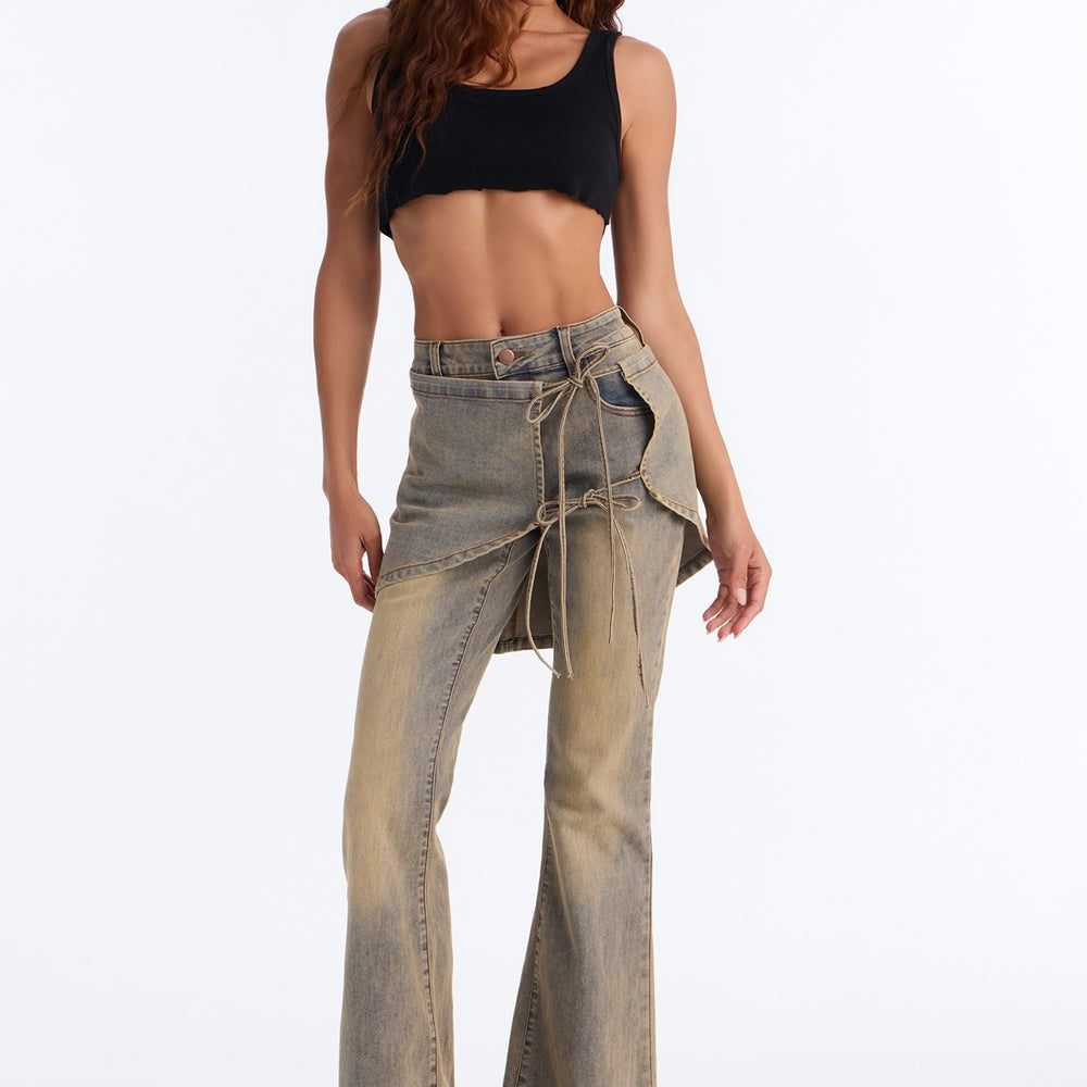 A Disconnect Low Rise Wrap Flare Jeans
