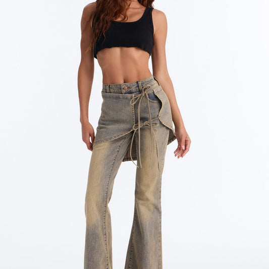 A Disconnect Low Rise Wrap Flare Jeans