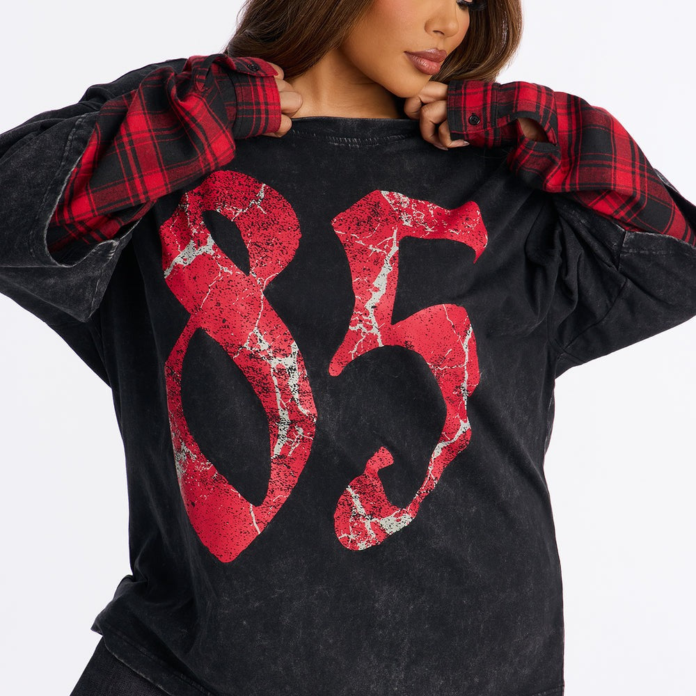 After Party 85 Plaid Crew Neck Twofer Tshirt