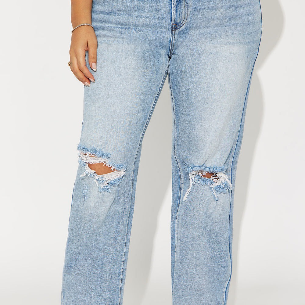 A Secret High Rise Ripped Stretch Straight Leg Jeans
