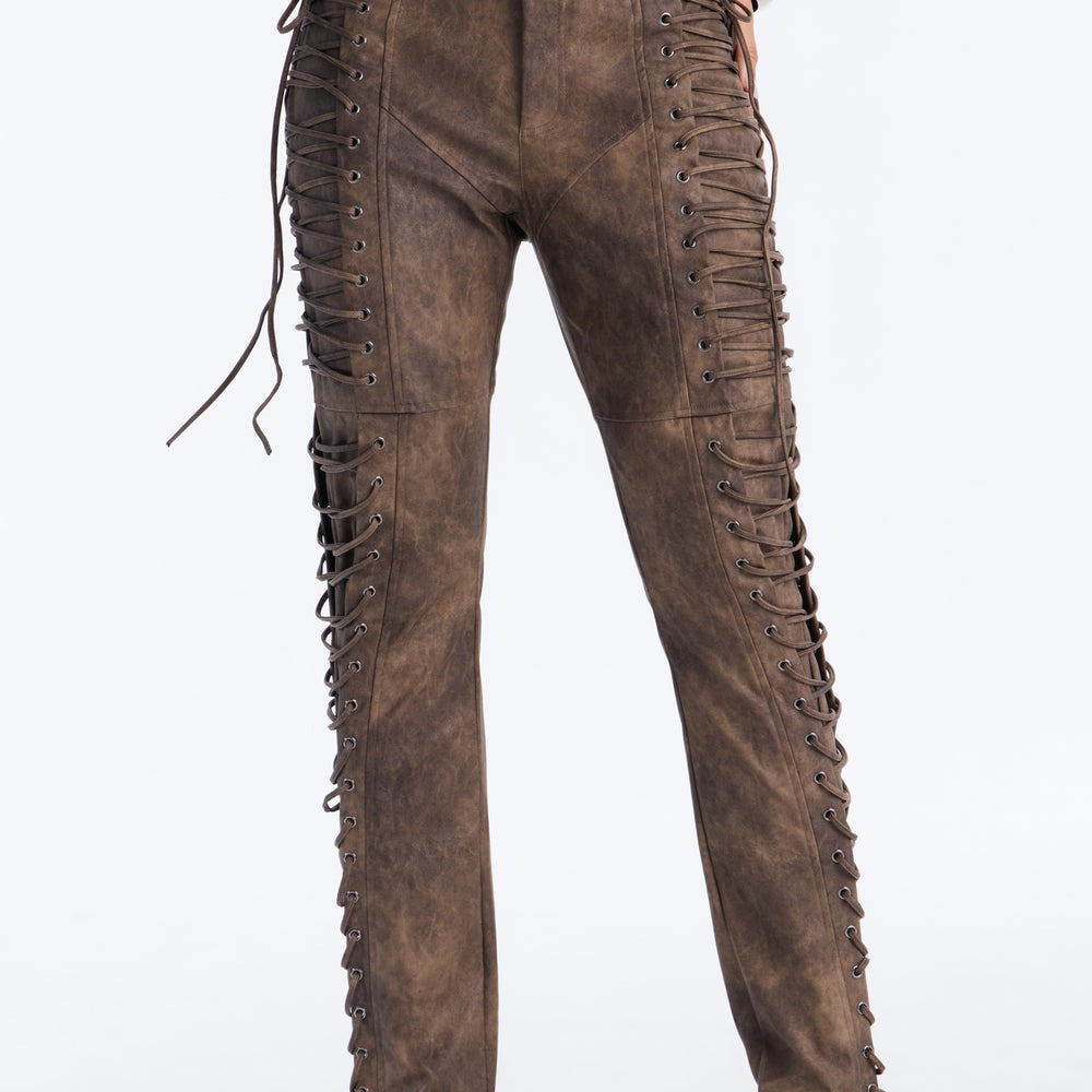 After Hours Faux Leather Lace Up Flare Pant 33â3
