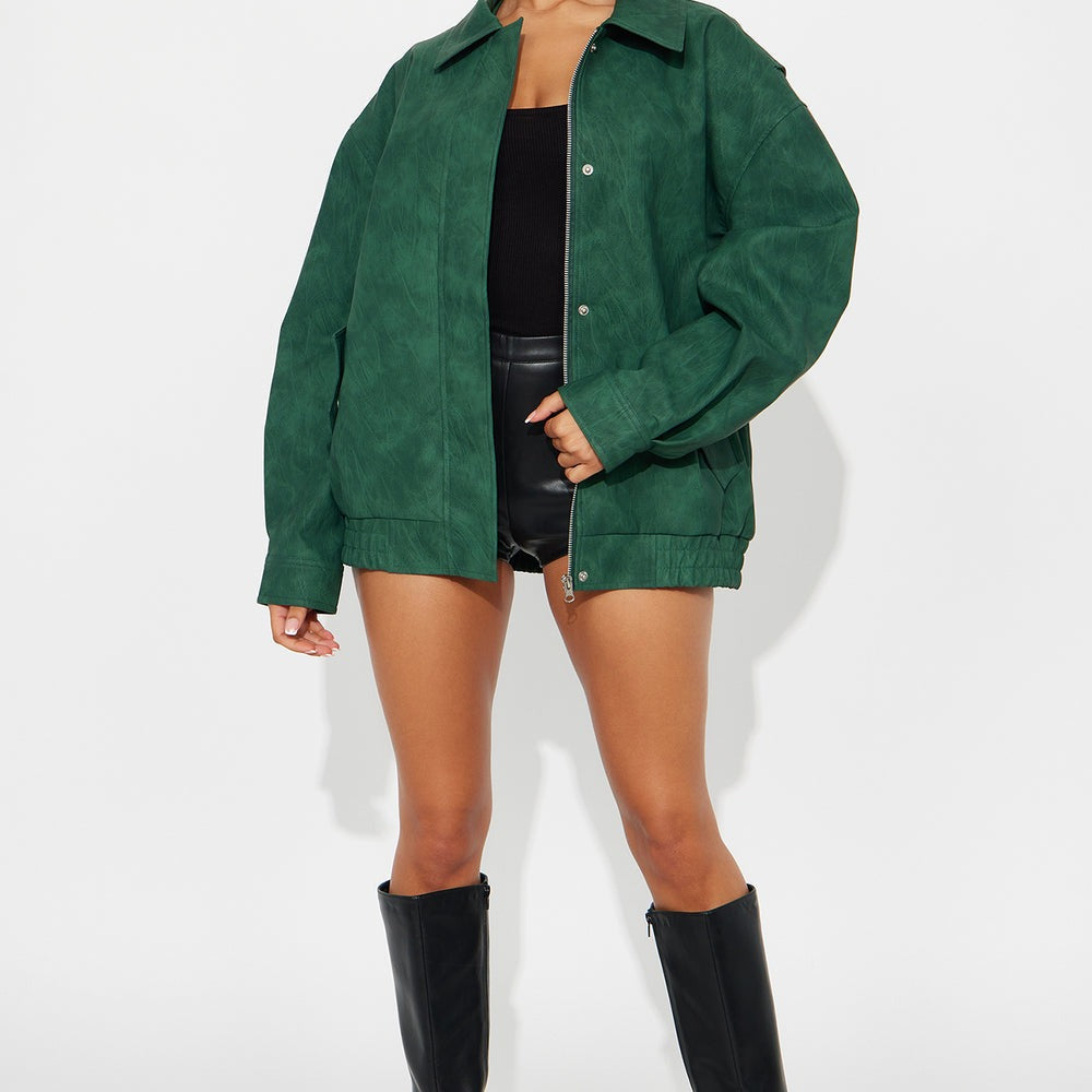 Alexis Washed Faux Leather Bomber Jacket