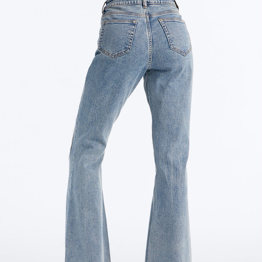 A Wild One Crochet Inset Stretch Flare Leg Jeans