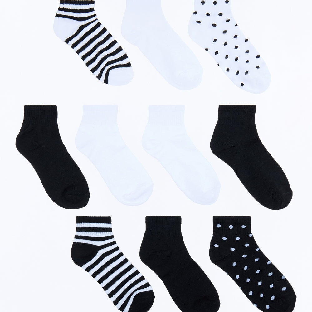 10 Pack Dots And Stripes Quarter Length Socks