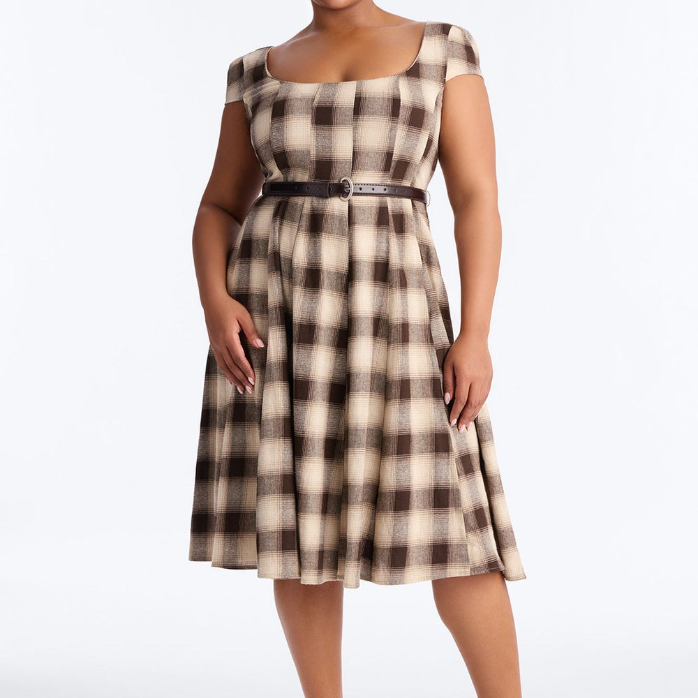 Alaina Belted Plaid Midi Dress