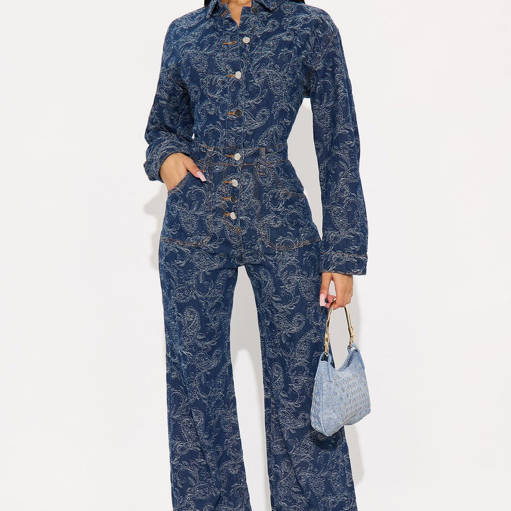 Adeline Denim Flare Jumpsuit