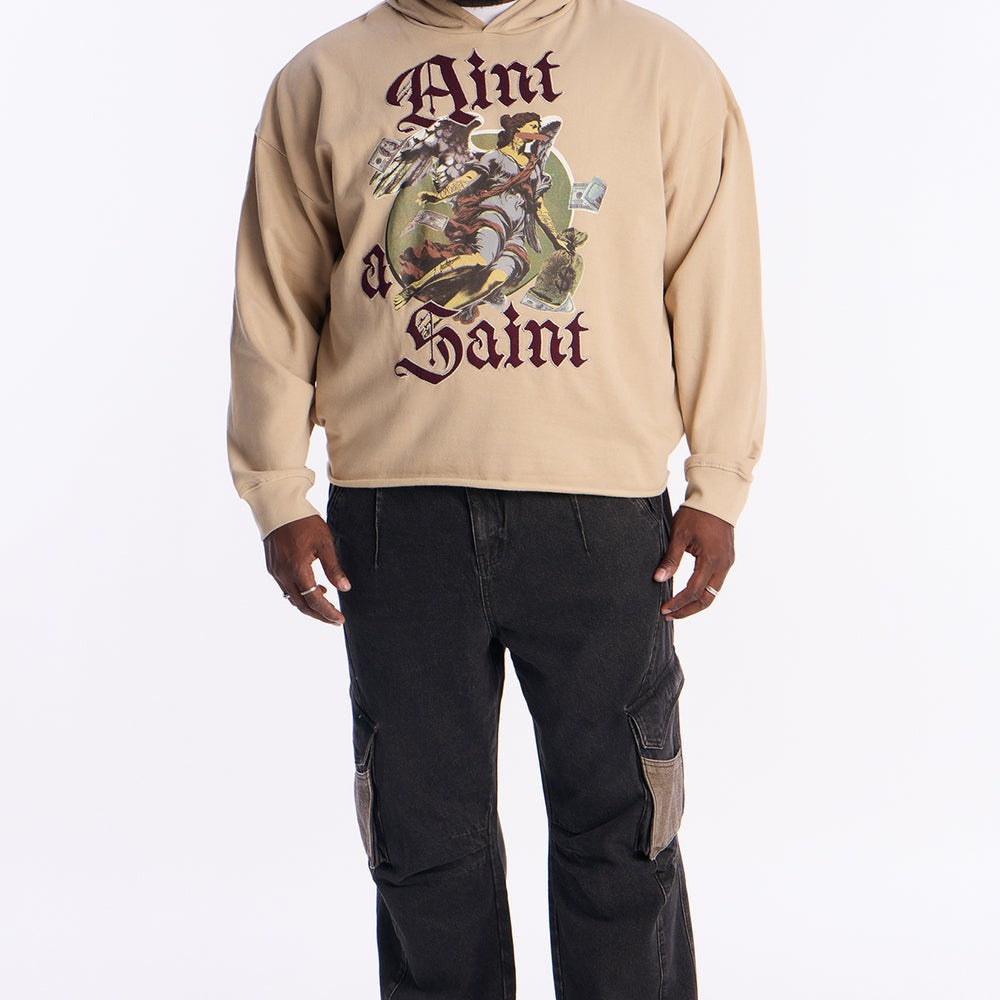 Aint A Saint Raw Hem Oversized Hoodie