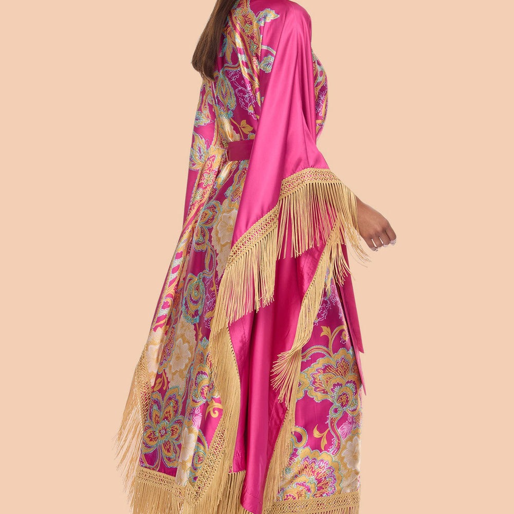 Addison Fringe Satin Kimono