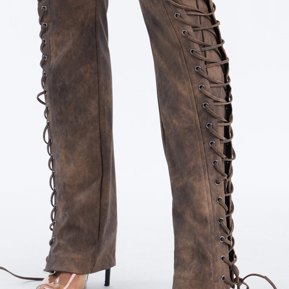 After Hours Faux Leather Lace Up Flare Pant 33â3