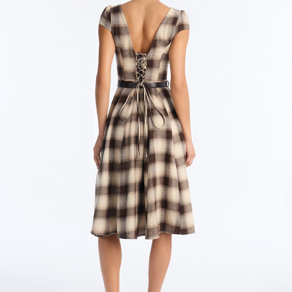 Alaina Belted Plaid Midi Dress