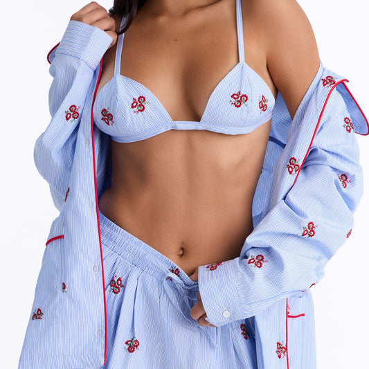 Alana Embroidered Pinstripe 3 Piece Short Set