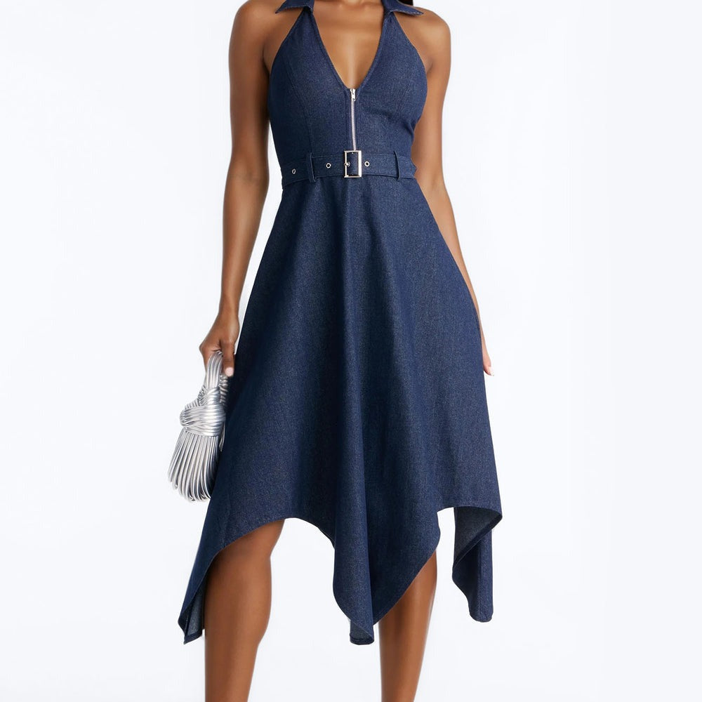 Alana Belted Denim Midi Dress