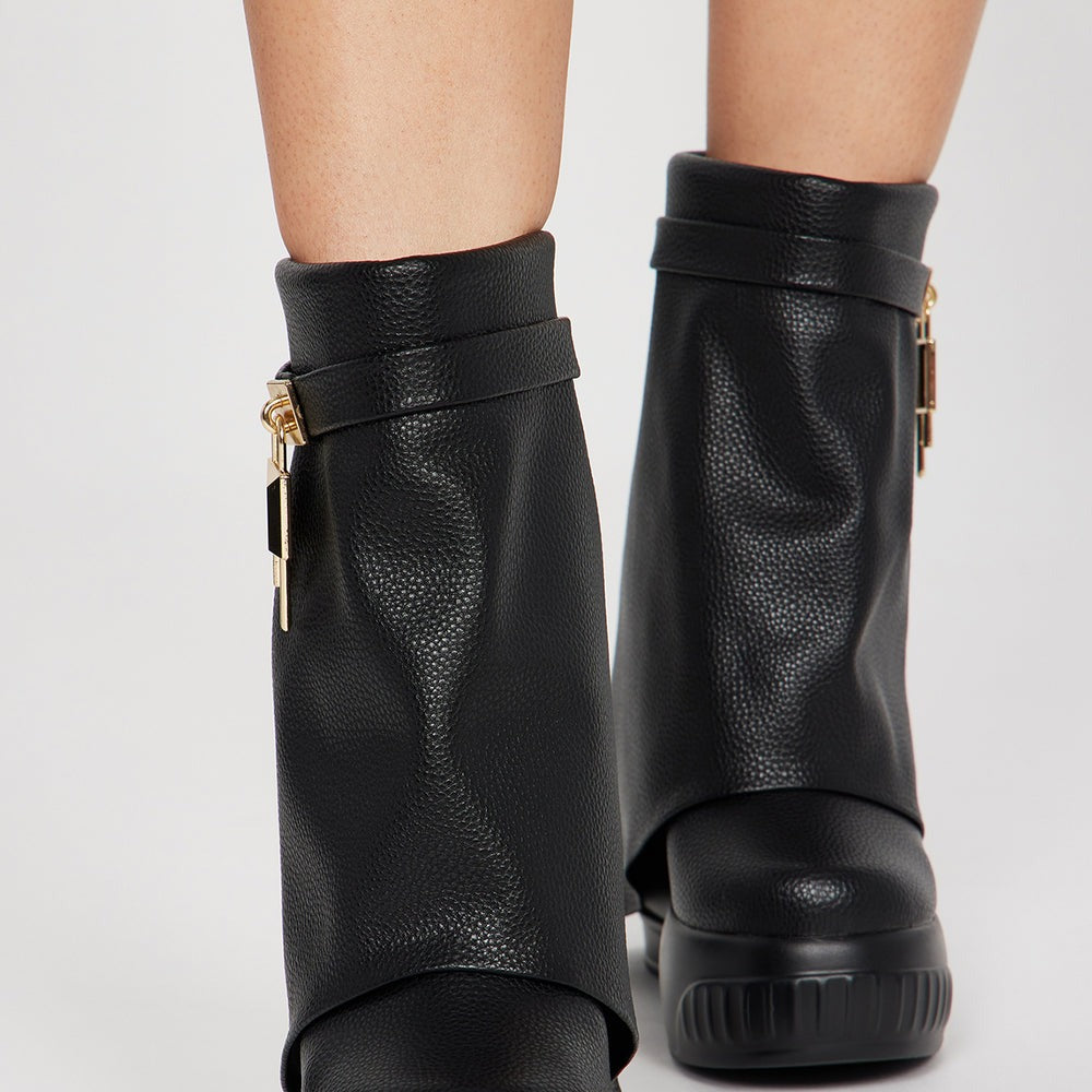 Admiring You Overlay Wedge Booties