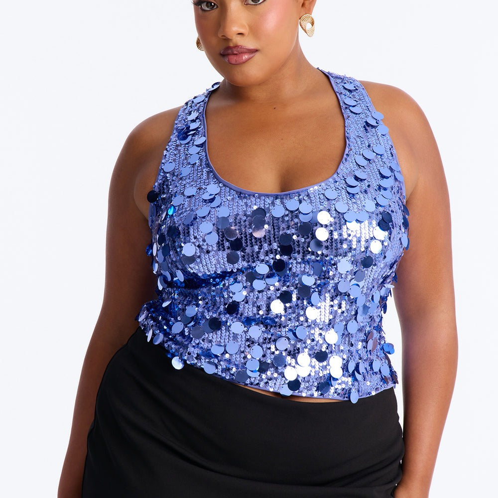 Afterglow Sequin Racerback Crop Tank Top